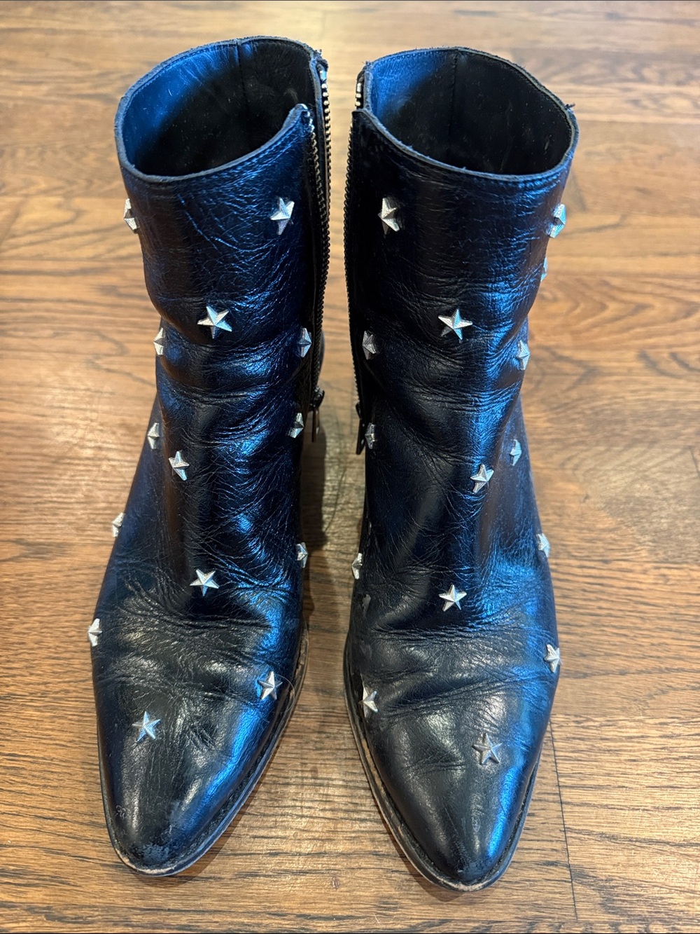 Zadig & Voltaire Black Leather Star-Studded Ankle Boots